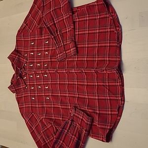 EUC Vtg Karen Scott Plaid eith Embroidered Penguins Casual Cotton Shirt